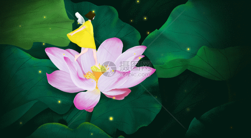 gif动图 插画动图 治愈夏天荷花gif.psd,gif 860_474