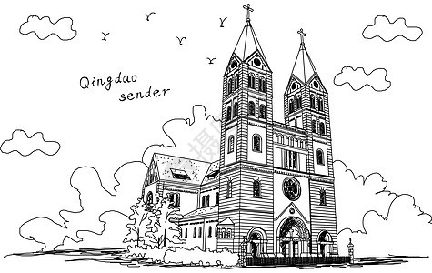 青岛圣弥厄尔教堂背景图片