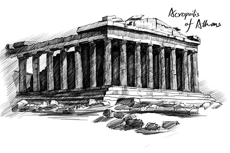 希腊爱情海希腊雅典卫城插画