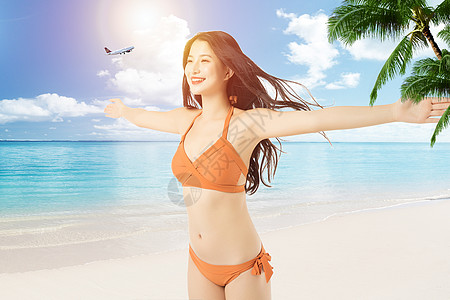 阳光海滩美女美女海边游玩设计图片