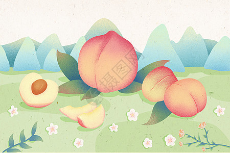 水蜜桃桃子创意小清新手绘插画图片