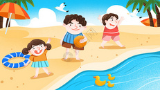 夏日海边玩耍儿童节图片