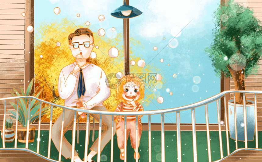 父女吹泡泡gif