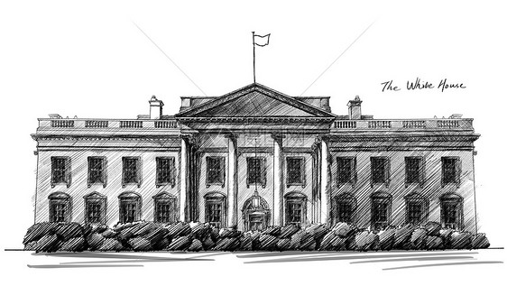 美国白宫建筑手绘图片