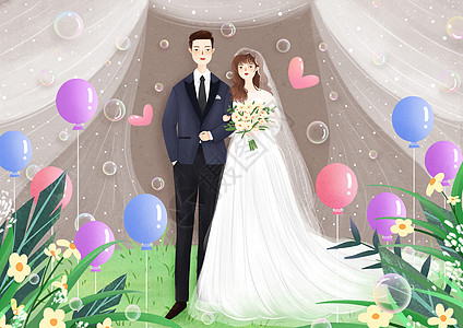 国外婚纱照浪漫婚礼插画