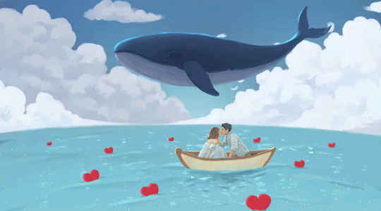 船上的情侣gif插画动图