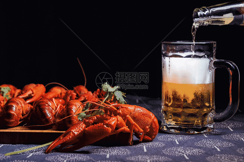 夏天龙虾啤酒gif动图图片-正版gif素材401311020-摄