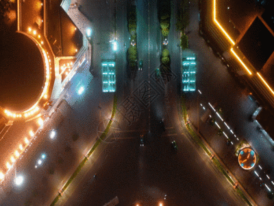 城市倒影航拍交通GIF高清图片