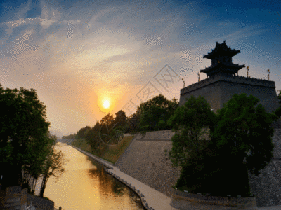 西安城墙日落延时GIF图片