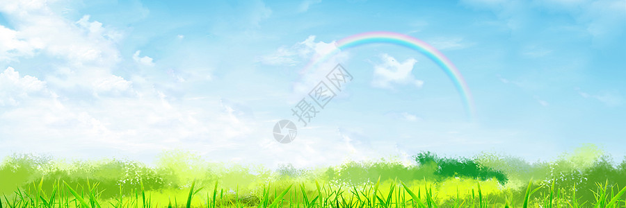 草地背景蓝天彩虹高清图片