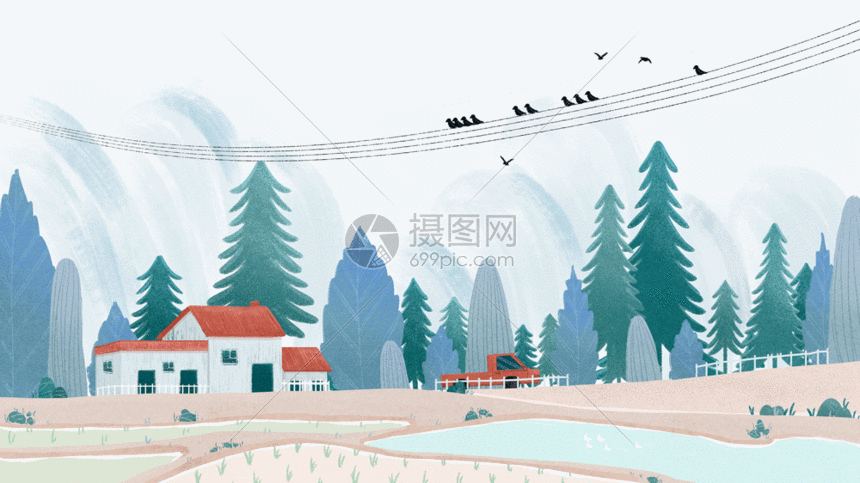 gif动图 插画动图 手绘乡村风景gif.psd,gif 860_483