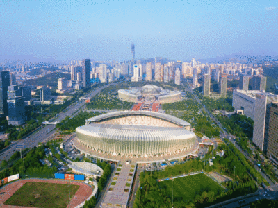 济南五龙潭航拍城市生态环境GIF高清图片