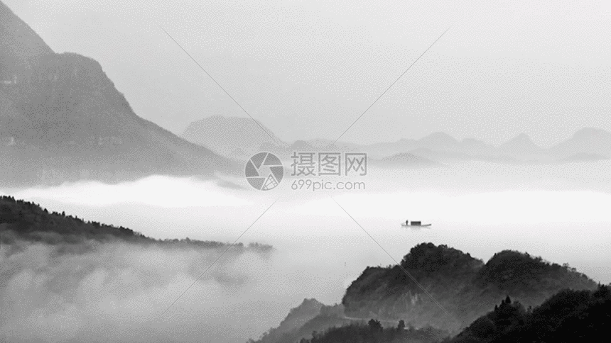 水墨效果的中国山水风光gif动图