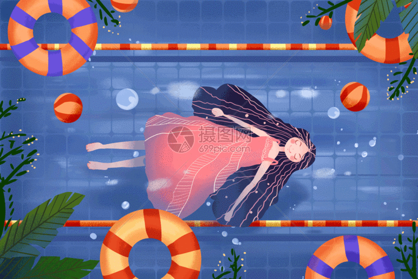 gif动图 插画动图 夏天泳池里的女孩gif.psd,gif 860_574