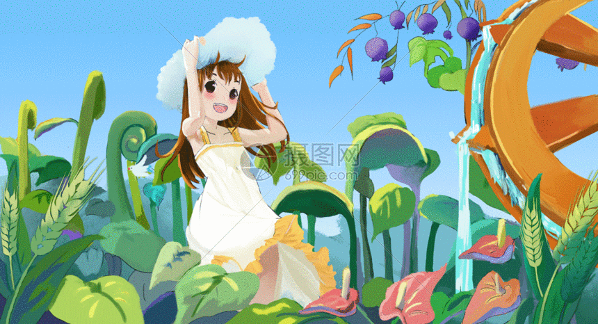 gif动图 插画动图 节气植物生长水车浇灌插画gif.psd,gif