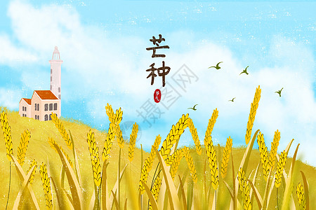 简约清新二十四节气芒种插画图片