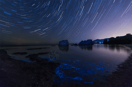 大连海景星轨与荧光海gif高清图片