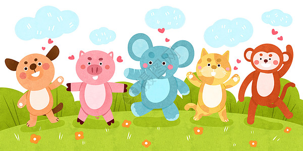动物森林可爱动物儿童插画插画