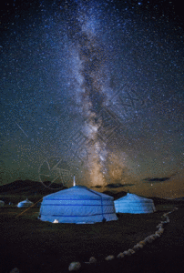 璀璨星空银河下的草原蒙古包gif图片