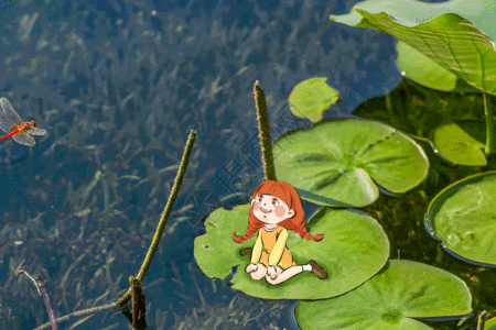 荷塘里的红蜻蜓gif图片素材