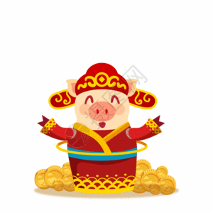 可爱财神小猪撒金币gif图片