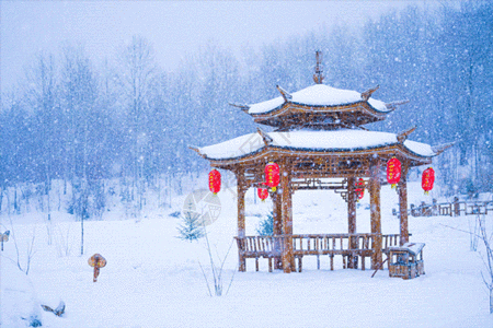 东北黑木耳东北雪乡雪中亭子gif动图高清图片