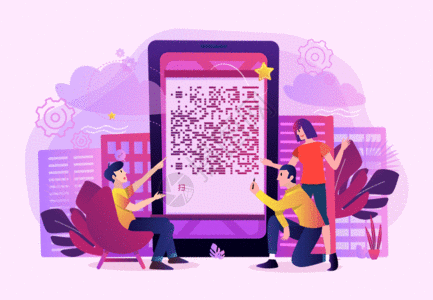 企业合作共赢商务办公矢量立体插画微信二维码引导关注GIF高清图片