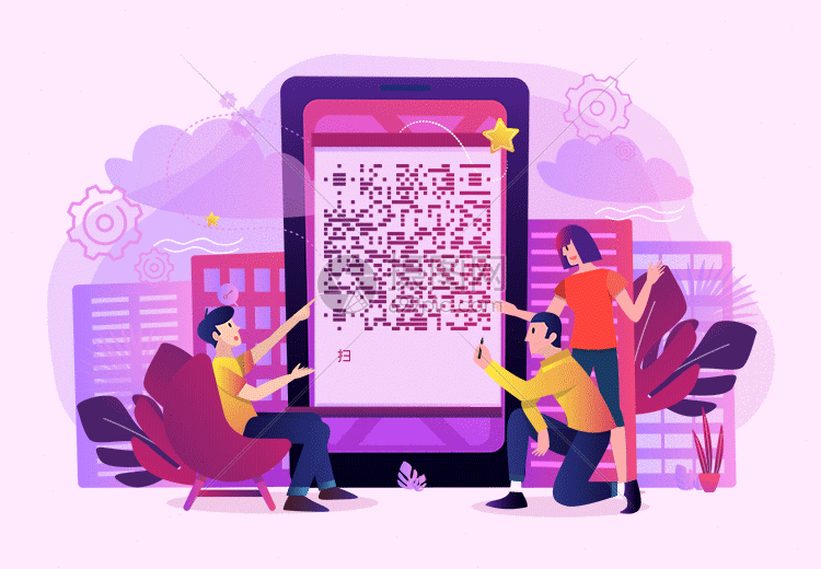 gif动图 新媒体 商务办公矢量立体插画微信二维码引导关注gif.