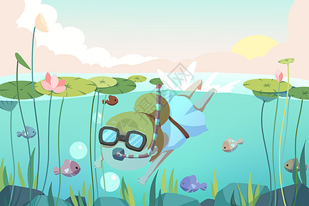 暑假旅行潜泳插画背景图片