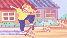 暑假生活玩滑板插画图片