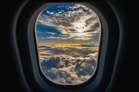 风景窗外飞机窗外的美丽云海gif高清图片