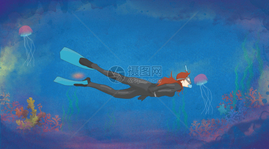 gif动图 插画动图 暑期活动潜泳gif动图.psd,gif