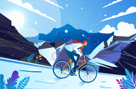 雪地自行车冬季户外骑行锻炼gif动图高清图片