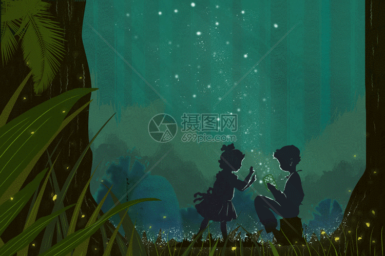 gif动图 插画动图 夏至萤火gif.psd,gif 750_500
