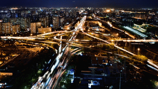 建筑外墙夜景北京四惠桥夜晚延时GIF高清图片