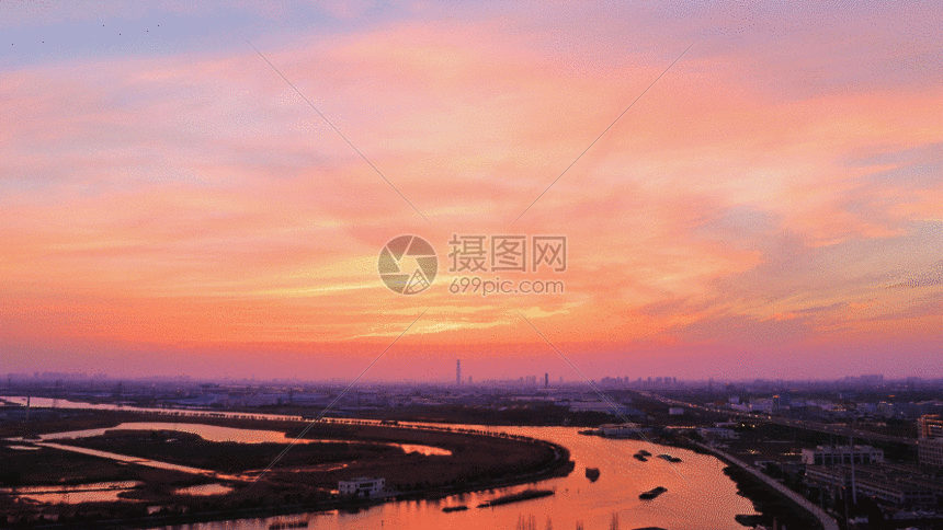 运河晚霞交通延时gif动图图片-正版gif素材401457115-摄图网