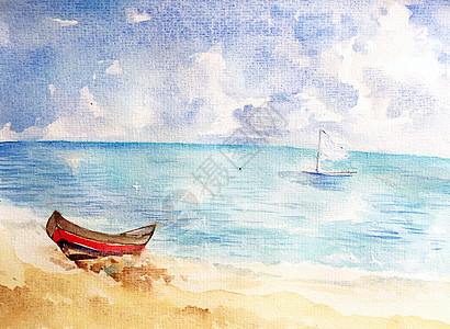 白风景海边盛夏插画