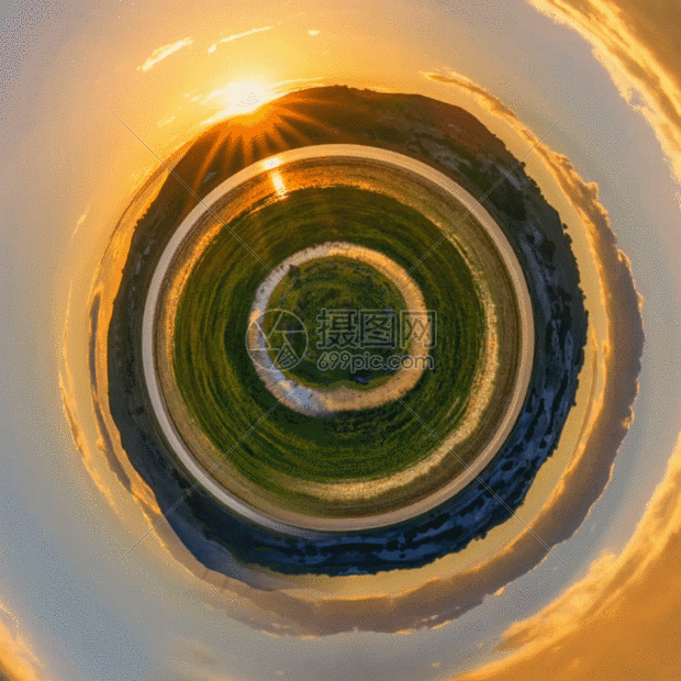 gif动图 实景动图  内蒙古一望无际的草原日落gif.