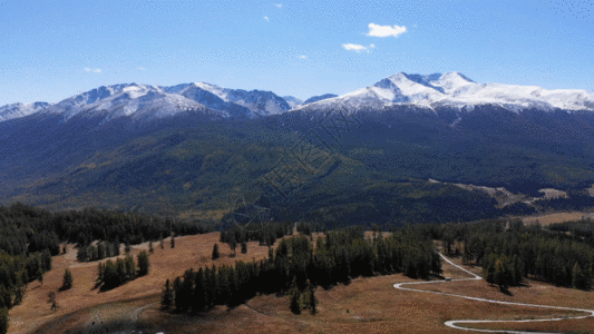 蓝天山峰森林雪山GIF高清图片