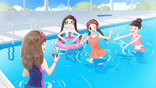 暑假穿泳装女孩子高清图片