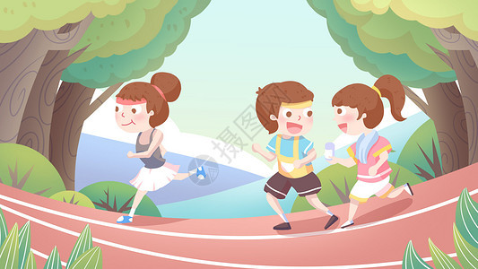 夏季运动慢跑插画图片