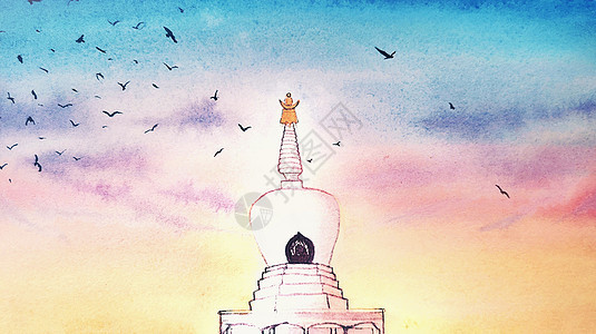 西藏白塔插画图片