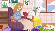 女孩生活居家室内插画图片