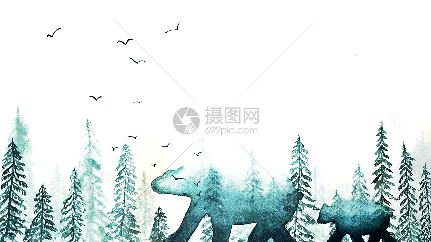 熊森林插画图片
