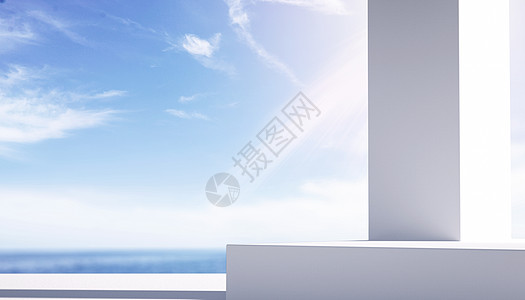 蓝色墙面C4D天空建筑设计图片