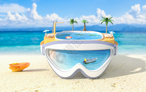 潜水夏日清爽海滩创意泳池设计图片