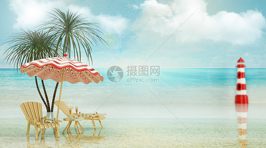夏日清新沙滩场景图片