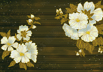 花卉纹烫金中国风插画