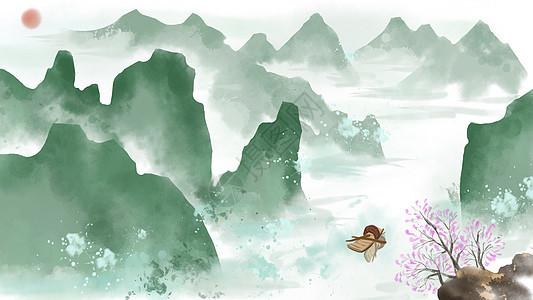 中国水墨画意境山川背景图片