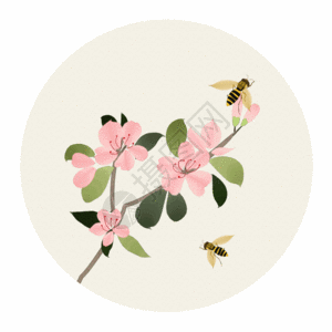 蜜蜂花粉中国风花卉和蜜蜂gif高清图片